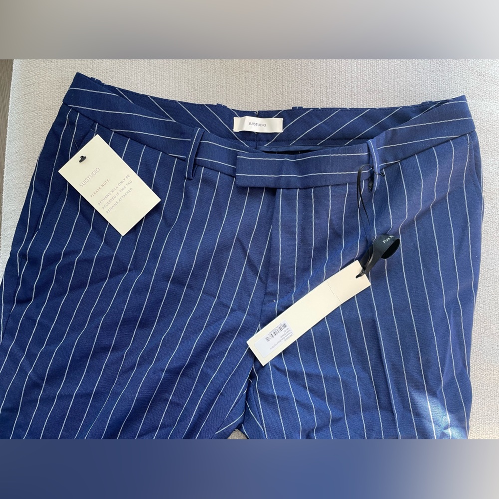 Tapered blue pinstripe trousers by suit studio